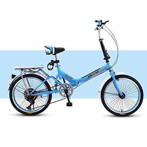 Plegables : HAOSHUAI Bicicleta plegable para adulto Amortiguador bicicleta adulto bicicleta de una sola velocidad bicicleta luz (Color: azul)