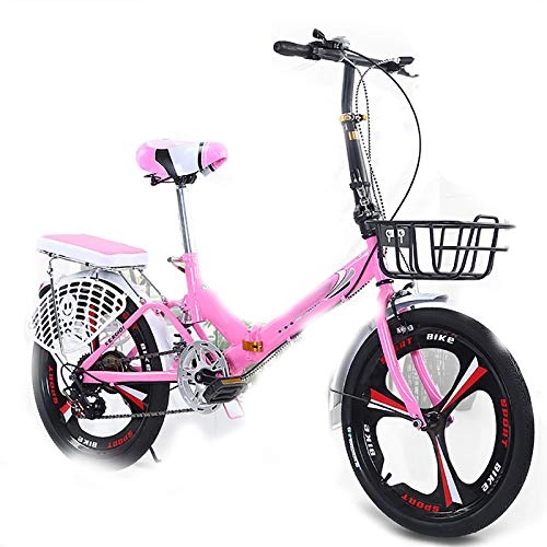 Plegables : HEWXWX 20-Pulgadas Velocidad Bicicletas Plegables, Ultra SeñOras Luz PortáTil Adultos Bicicletas para Mujer PequeñA Bicicleta con Canasta Y Shockabsorption Usadas por La Familia Entera, Pink