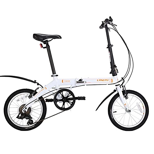 Plegables : HEZHANG Bicicleta Plegable, Bicicleta Ultraligerosa Portátil de 16 Pulgadas con Cesta, M de Acero de Alto Carbono, 6 Velocidades, Blanco