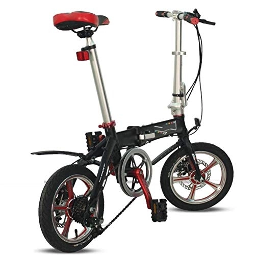 Plegables : HFJKD 6 Velocidad Doble Freno de Disco Plegable Bicicletas, 14 Pulgadas de luz de la Bici Plegable Peso, de aleación de Aluminio, de cercanías Bicicletas, para los Hombres y Las Mujeres Adultas