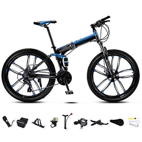 Plegables : HFJKD Bicicleta de cercanías Plegable Unisex de 24 Pulgadas, Bicicleta de montaña Plegable de 30 velocidades, Bicicletas de Velocidad Variable Todoterreno para Hombres y Mujeres, Azul