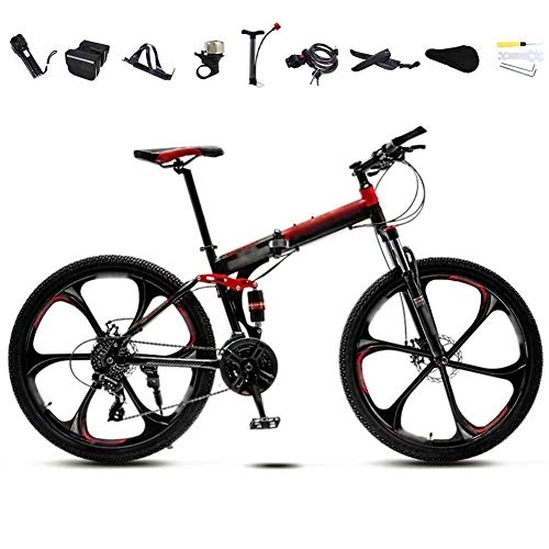 Plegables : HFJKD Bicicleta de Viaje Plegable Unisex de 26 Pulgadas, Bicicleta de montaña Plegable de 30 velocidades, Bicicletas de Velocidad Variable Todoterreno, Freno de Disco Doble / Rojo