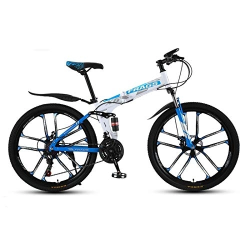 Plegables : HKPLDE Bicicleta De Montaña Bicicleta De Doble Disco 26in 21 Engranaje De Velocidad, Freno De Disco Bicicleta Plegable MTB Break Lever para Adolescentes Adultos -Blanco Azul