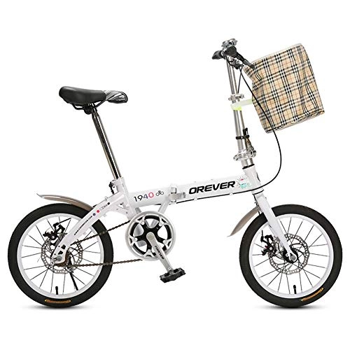 Plegables : HLMIN 16 Pulgadas Bicicleta Plegable Bicicleta De Doble Suspensin Freno De Doble Disco MTB Porttil Ultraligero (Color : White, Size : 16 Inches)