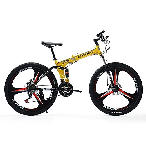 Plegables : HLMIN 26 Pulgadas Bicicleta Plegable Ruedas De 5 Radios MTB Bicicleta De Doble Suspensin 21 24 27 Velocidad (Color : Yellow, Size : 21speed)