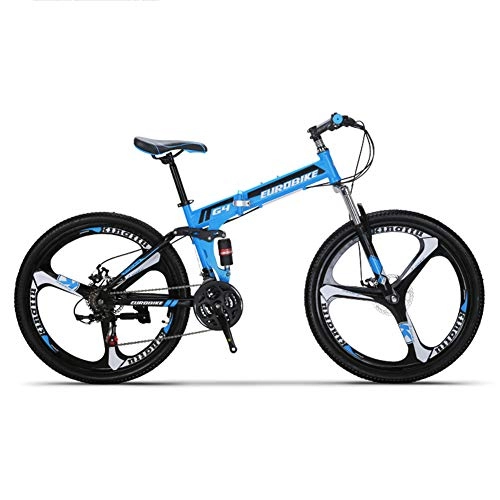 Plegables : HLMIN-Bicicletas Plegable Bicicleta De Montaa De 21 Velocidades 26 Pulgadas Ruedas De 3 Radios Bicicleta De Doble Suspensin MTB (Color : Blue, Size : 21Speed)