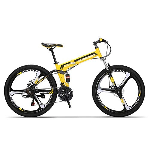 Plegables : HLMIN-Bicicletas Plegable Bicicleta De Montaa Plegable De 26 Pulgadas Bicicleta De Doble Suspensin De 21 Velocidades Freno De Disco Doble MTB (Color : Yellow, Size : 21Speed)