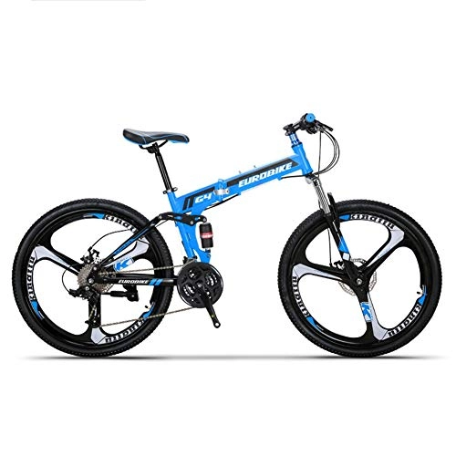Plegables : HLMIN-Bicicletas Plegable G4 Bicicleta De Montaa De 27 Velocidades 26 Pulgadas Ruedas De 3 Radios Bicicleta De Doble Suspensin MTB (Color : Blue, Size : 27Speed)