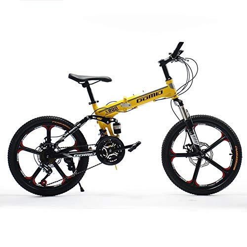 Plegables : HLMIN-Bicicletas Plegable Marco De Acero De 21 Velocidades 20 Pulgadas Ruedas Bicicleta De Doble Suspensin Plegable (Color : Yellow, Size : 21speed)