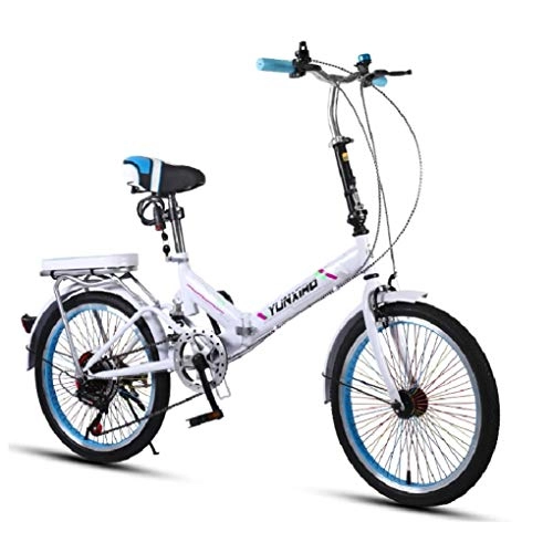 Plegables : HSBAIS Bicicleta Plegable para Adultos, con 7 velocidades desviador con V Freno Compacto de Bicicletas cmodo Asiento para Trabajo Pesado 330lb, White_155x63x94cm