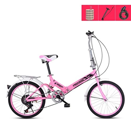 Plegables : HSBAIS Bicicleta Plegable para Adultos, neumticos de Bicicletas Compacto Asiento cmodo Resistente al Desgaste con V Gran Freno para Urban Riding, Pink_155x94x67cm