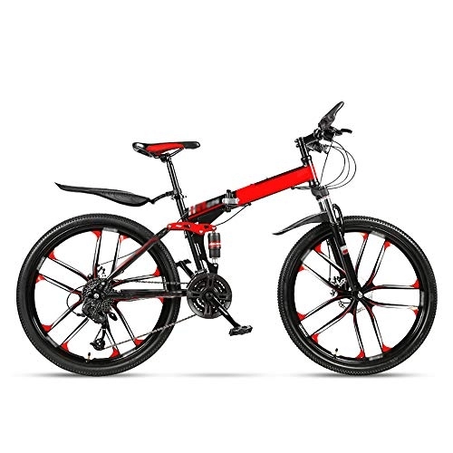Plegables : HSRG Bicicleta de montaña plegable, 21 / 24 / 27 Speed antideslizante para adultos Double Shock Racing con 10 Cutter Wheel - 24 pulgadas