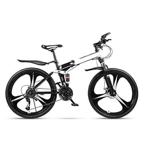 Plegables : HSRG Bicicleta de montaña plegable, bicicleta de montaña con 3 ruedas de corte 21 / 24 / 27 velocidad, 24 / 26 pulgadas, ligera y duradera para hombres y mujeres, color blanco