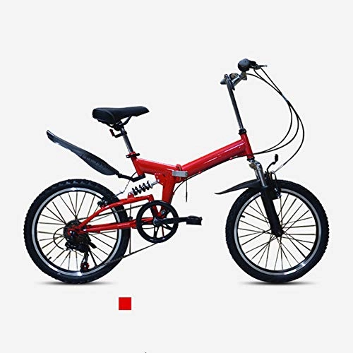 Plegables : HWOEK Adulto Ciudad Bicicleta Plegable, Freno Doble V 20 Pulgadas Bicicleta de Cercanías Estudiante con Suspensión Delantera y Asiento Regulable Unisexo, Rojo