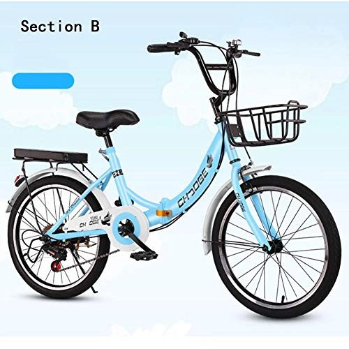 Plegables : HWOEK Bicicleta Plegable de Mujer, Asiento y Manillar Regulables Adulto Super Ligero Bici Estudiante Marco de Acero de Alto Carbono Unisexo, Azul, B 22inch