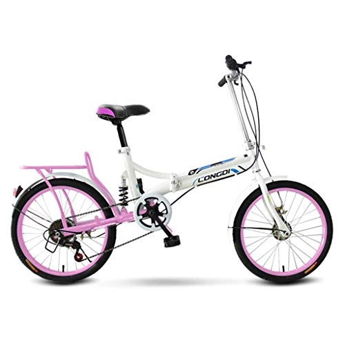 Plegables : HXFAFA - Bicicleta plegable para hombres y mujeres de 20 pulgadas, pequeña, portátil, ultraligera, amortiguador, sistema de plegado rápido, 150 x 65 x 95 cm, color rosa