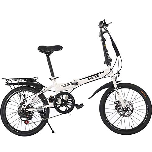 Plegables : HY-WWK Bicicleta Plegable de Velocidad Variable de 20 Pulgadas 6 Bicicleta Variable de Velocidad para Adultos Doble Disco Freno de Cola Suave Acero Al Carbono para Senderismo Fuera de Carretera, Blanc