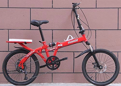 Plegables : HY-WWK Bicicletas Plegables de Velocidad Variable de 20 Pulgadas para Freno de Disco Doble Freno de Suspensión Completa Antideslizante para Hombres Y Mujeres con Soporte Trasero, Rojo