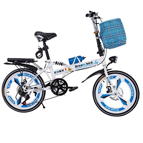 Plegables : HY-WWK Frenos de Disco de Cambio de Bicicleta Plegables 20 Pulgadas Absorcin de Choque Bicicleta Plegable Porttil Ultraligera Unisex, 150 * 35 * 110 Cm-Azul