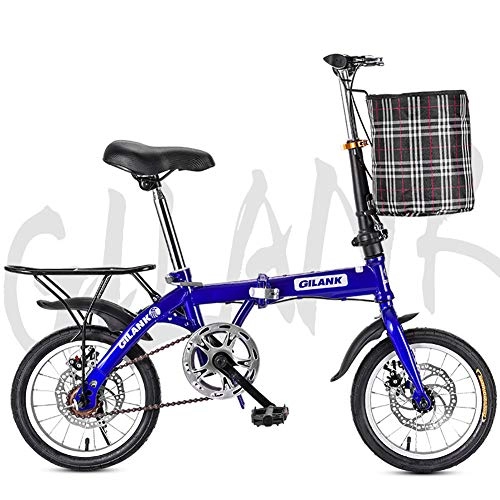 Plegables : JACK'S CAT Bicicleta de Viaje Plegable de 14 / 16 / 20 Pulgadas para Adultos, Marco de Acero al Carbono, Freno de Disco Doble, Bicicleta de Ciudad, Bicicleta para Hombres y Mujeres, Azul, 16in