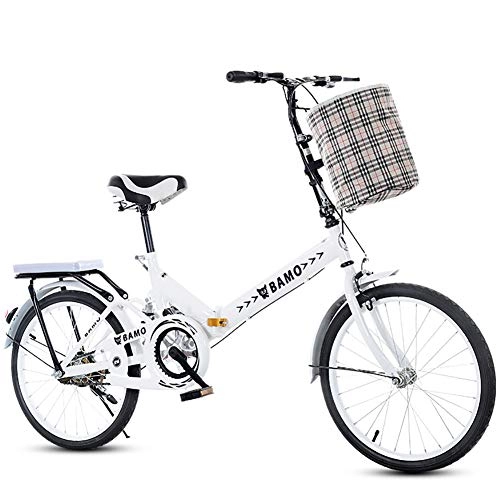Plegables : JACK'S CAT Bicicleta Plegable de 16 / 20 Pulgadas, Mini Bicicleta Plegable Liviana para Estudiantes de Oficina, Entorno Urbano, Marco Plegable de Acero al Carbono con Freno en V, Blanco, 16in