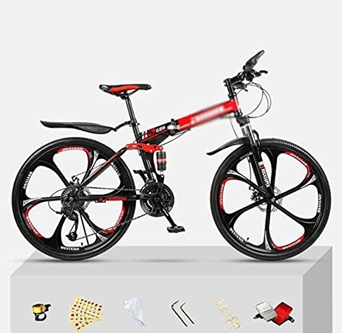 Plegables : JAMCHE Bicicleta de montaña Plegable 21 / 24 / 27 velocidades Ruedas de 26 Pulgadas Freno de Disco Doble Marco de Acero Bicicleta MTB para Hombres, Mujeres, Adultos y adolescentes / rojo / 21 velocidades