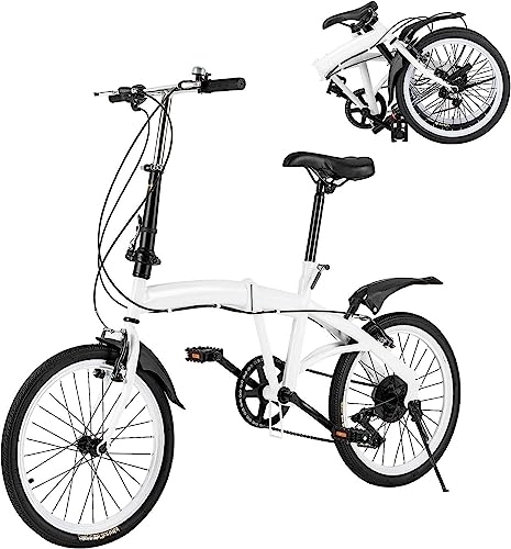 Plegables : JAMCHE Bicicleta Plegable, Bicicletas de Acero al Carbono Bicicleta Plegable con 7 velocidades de 20 Pulgadas y Doble Freno en V Bicicleta Urbana fácil de Plegar para Adultos, Hombres y Mujeres