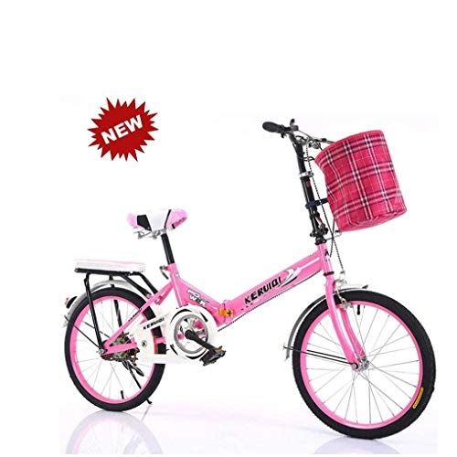 Plegables : JF Bicicleta Plegable De 20 Pulgadas Bicicleta De Una Velocidad Ultraligera para Mujer Bicicleta De Escuela Primaria para Adultos Portátil Blanco Azul Rosa Disponible