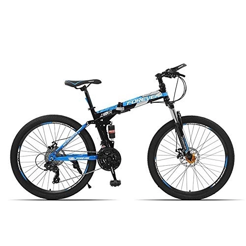 Plegables : JHKGY Bicicletas De Montaña De 27 Velocidades, Bicicleta De Montaña para Hombres Y Mujeres Adultos, Bicicleta De Acero De Alto Carbono con Freno De Disco Doble, Plegable, Azul, 26inch