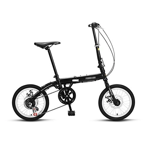 Plegables : JHNEA 6 velocidades Bicicleta Plegable Street, con Sillin Confort 16 Pulgadas Plegable Bicicleta Marco de Acero al Carbono Bicicleta Plegable Urbana, Black