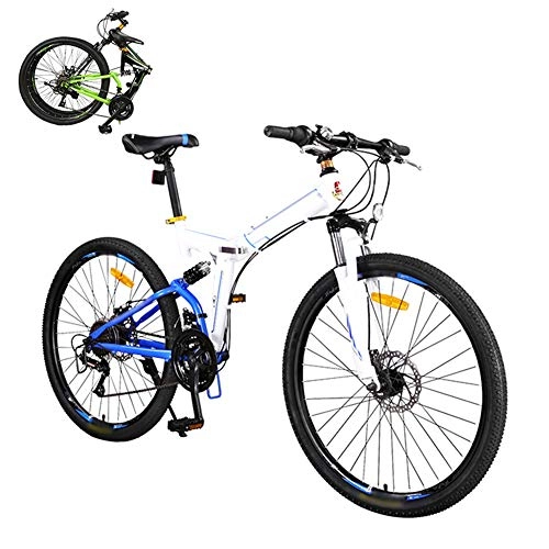 Plegables : JI TA Bicicleta de Montaña Plegable, 24 Velocidades, Bicicleta Adulto, 26 Pulgadas Bici para Hombre y Mujerc, MTB con Freno Disco y Full Suspension / Blue