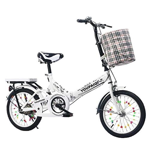 Plegables : JI TA Bicicleta Plegable para Adultos Rueda De 20 Pulgadas Bici Mujer Retro Folding City Bike Velocidad única, Manillar Y Sillin Confort Ajustables, Capacidad 105kg / White / 16in