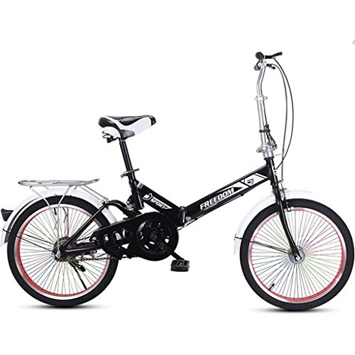 Plegables : JINDAO Bicicletas plegables de 20 pulgadas, mini portátil para estudiantes plegable para hombres y mujeres, bicicleta plegable ligera, absorción de golpes, ruedas coloridas (color negro)