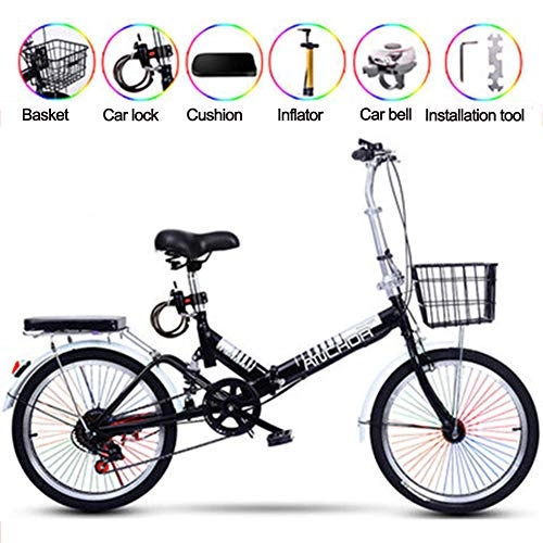Plegables : Jjwwhh 20 Pulgadas Plegable Bicicleta De Paseo Bici Plegable Adulto Ligera Unisex Folding Bike Manillar Y Sillin Confort Ajustables, 6 Velocidad, Capacidad 150kg / Negro