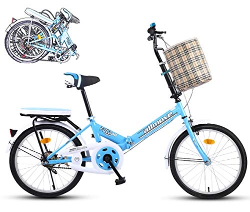 Plegables : Jjwwhh Bicicletas Plegables De 16 / 20 Pulgadas para Mujer, Marco De Acero De Alto Carbono, Doble Suspensin Ligera Bicicleta Plegable Urbana para Estudiante Unisex / Bule / 20in