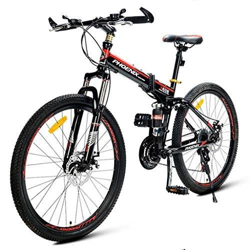 Plegables : JLASD Bicicleta Montaña Bicicleta De Montaña, 26" Plegable Mujer / Hombre Barranco Bicicleta De 21 Velocidades De Serie MTB De Acero Al Carbono De Suspensión del Freno De Disco Completa (Color : Red)