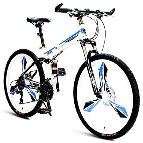 Plegables : JLASD Bicicleta Montaña Bicicleta De Montaña, 26 Pulgadas Plegable Bicicletas 27 Plazos De Envío MTB Marco Ligero De Aleación De Aluminio De La Suspensión del Freno De Disco Completa (Color : Blue)