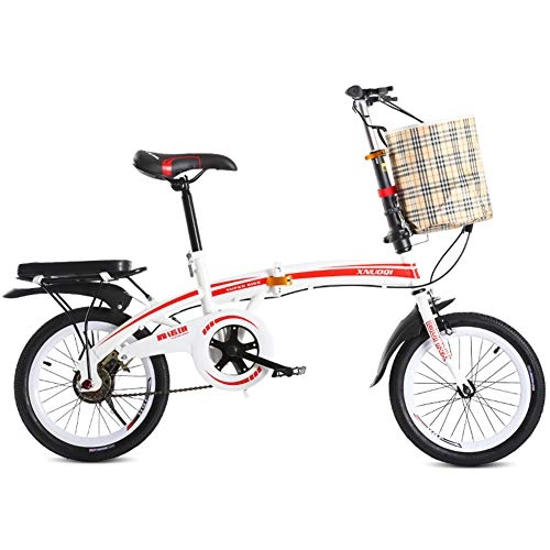 Plegables : JTYX Bicicleta Plegable de 20 Pulgadas Adulto Ligero Compacto Portátil Mujeres Hombres Bicicleta Plegable Estudiante Niños Mini Bicicleta con Cesta y Asiento Trasero