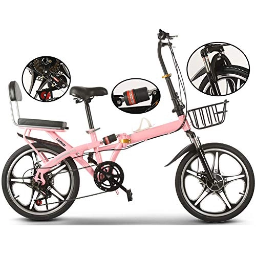 Plegables : JTYX Bicicleta Plegable Mujer 5 Rueda de Corte Ultraligera Mini Bicicleta Plegable de Trabajo portátil para Estudiantes Niños Hombres Adultos Bicicleta de Carretera con Cesta y Marco, 16 / 20 Pulgadas