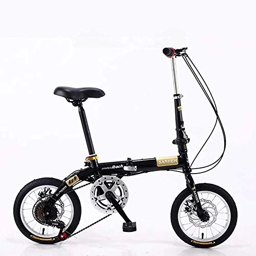 Plegables : JWCN 14 pulgadas plegable mini ultraligero portátil adultos niños estudiantes hombres y mujeres rueda pequeña velocidad variable doble disco freno Bicicleta-negro Uptodate