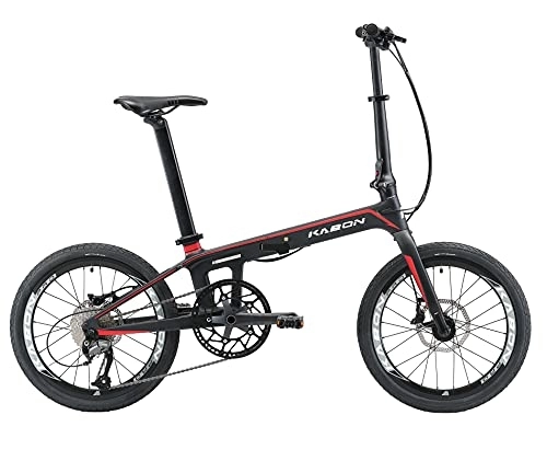Plegables : KABON Bicicleta Plegable, Bicicleta de Carbono Plegable de 20" con Cuadro de Fibra de Carbono y Cambiador Shimano Altus SL-M2000 9-Velocidades Bicicleta de Ciudad Ligera para Unisex-Adulto (Rojo)