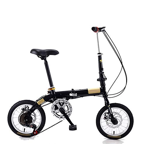 Plegables : Kiyte Bicicleta Plegable Ligera, Bicicleta de Ciudad con Freno de Disco, Mini Portátil Adecuado para Viajar en La Ciudad Salvaje, Negro, 14IN