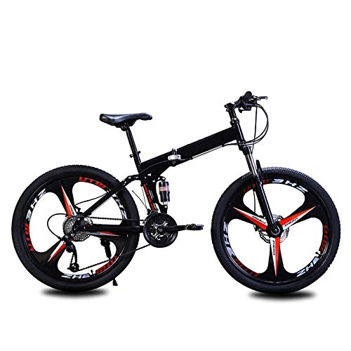 Plegables : KNFBOK Bicicleta de montaña Hombre Bicicleta para Adultos de 21 velocidades Bicicleta Plegable de montaña Marco de Acero Grueso 26 Pulgadas de Velocidad Doble Choque Rueda de Tres Cuchillas Negro
