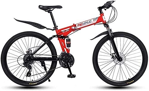 Plegables : KRXLL 26In Bicicleta de montaña de 24 velocidades para Adultos Ligero Suspensión Completa Cuadro Suspensión Horquilla Freno de Disco-Rojo