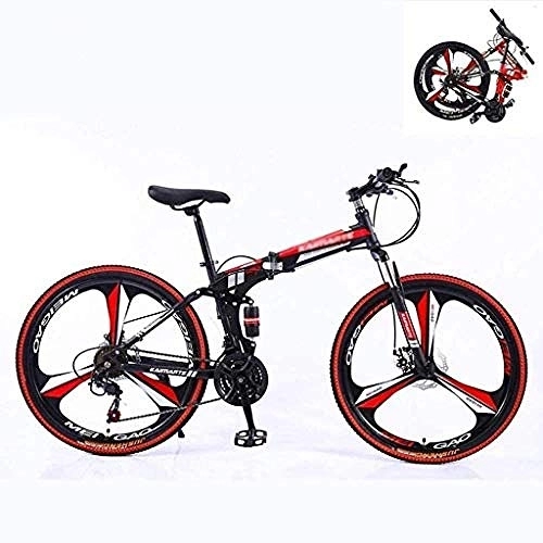 Plegables : KRXLL Bicicleta de montaña Plegable Bicicleta de montaña para Adultos de 24 velocidades Marco de Acero de Alto Carbono Suspensión Completa Bicicleta de montaña Doble Freno de Disco-Negro Rojo