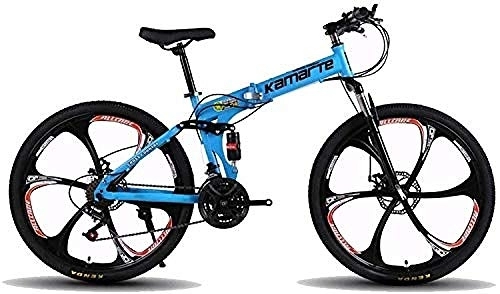 Plegables : KRXLL Bicicleta Plegable Bicicleta de montaña Bicicleta de Cola rígida Bicicleta de Velocidad Suspensión Completa MTB Bicicleta de Velocidad Variable para Estudiantes Adultos-Azul_24 velocidades