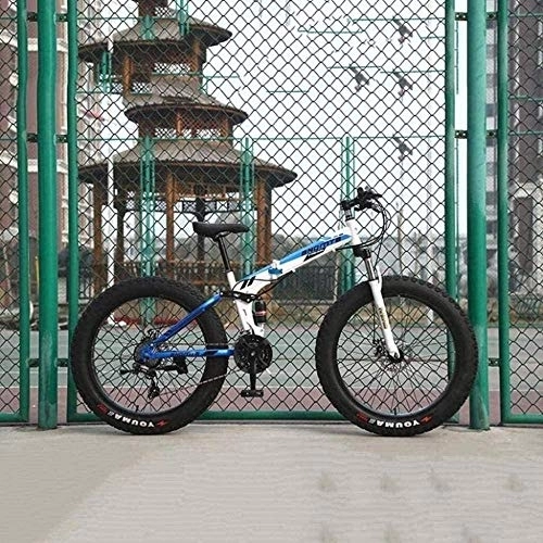 Plegables : KRXLL Bicicletas de montaña Bicicleta Plegable de Cola Suave de Acero con Alto Contenido de Carbono Asiento Ajustable para Bicicleta Todoterreno Absorción de Doble Choque-Blanco Azul