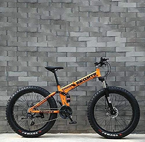 Plegables : KRXLL Fat Tire Bicicleta de montaña para Adultos Bicicleta de Doble Disco / Cruiser Bicicletas Playa Moto de Nieve Bicicleta Ruedas de aleación de Aluminio de 24 Pulgadas-Naranja_21 velocidades