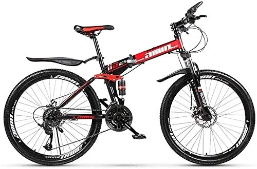 Plegables : KRXLL Mountain Bike Bicicletas Plegables 26 Pulgadas Freno de Disco Doble de 27 velocidades Suspensión Completa Antideslizante Suspensión de Cuadro Ligero Horquilla 6-6-rojo