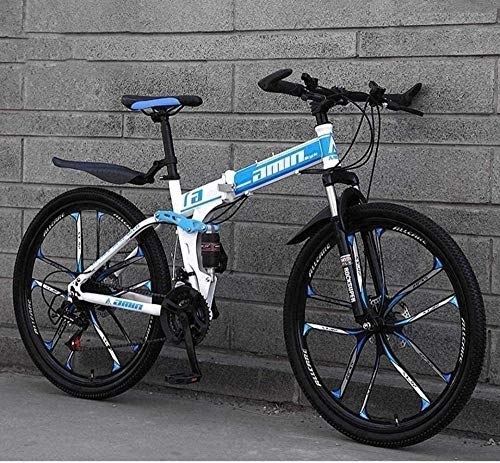 Plegables : KRXLL Mountain Bike Bicicletas Plegables 26In Freno de Doble Disco de 21 velocidades Suspensión Completa Antideslizante Suspensión de Cuadro Ligero Horquilla-Azul